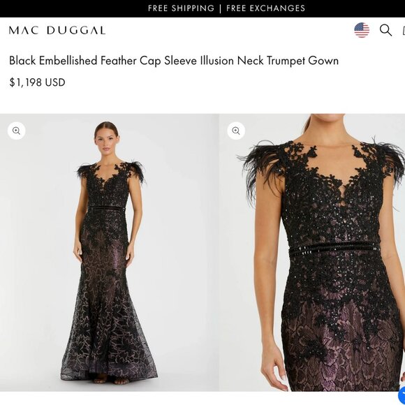 NWT Mac Duggal [ 12 ] Embellished Feather Cap Illusion Trumpet Gown style #79230 - Picture 3 of 16
